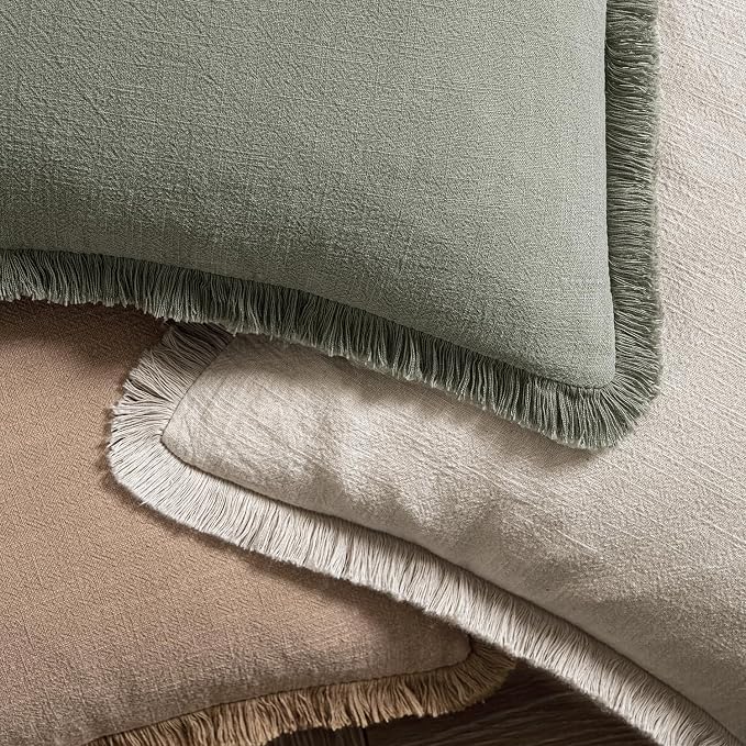 MIULEE Linen Decorative Euro Throw Pillow Covers Natural Beige 26x26 | Set of 2 - Image 4