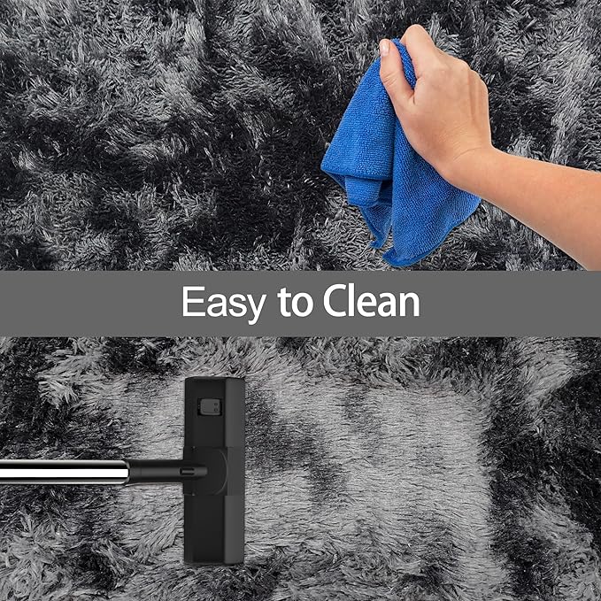 Small Tie-Dyed Area Rug for Bedroom 3x5 Mini Black Grey Fluffy Rug Mat Bedside - Image 7
