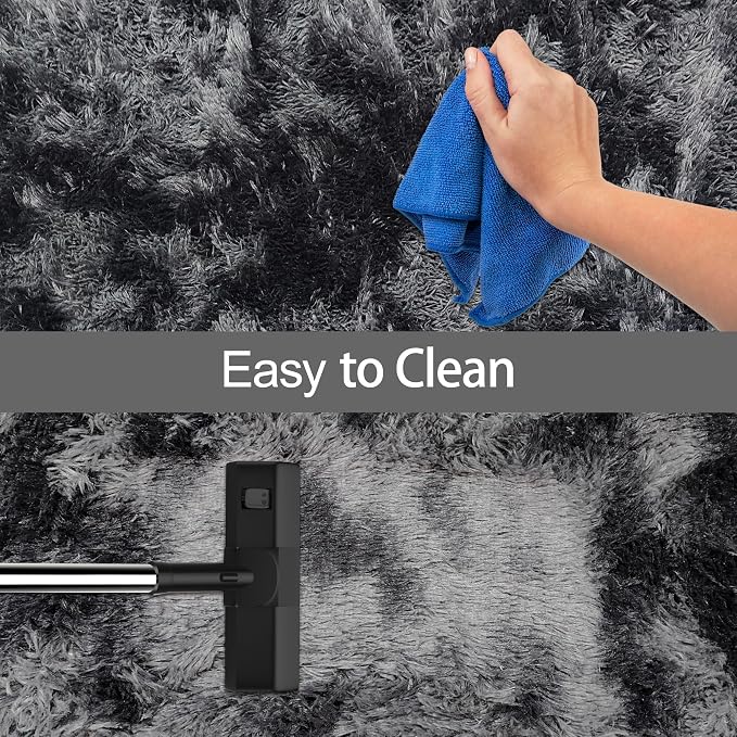 Tie-Dyed Runner Rug for Bedroom Black Grey 2x5ft Fluffy Area Rug Bedside Runner - Image 7