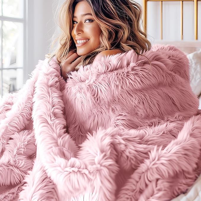 Bedsure GentleSoft Fluffy Pink Throw Blanket, Soft Fuzzy Plush Thick Warm Furry - Image 2