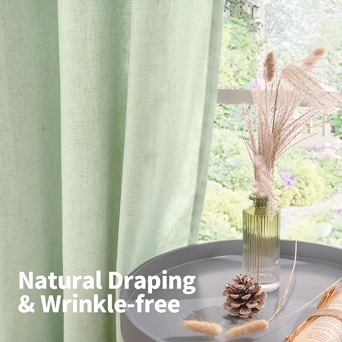 YoungsTex Sage Linen Curtains for Living Room Spring Decor, Light Green Light - Image 3