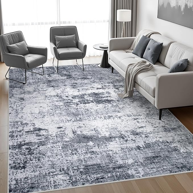 5x7 Area Rug Living Room: Modern Washable Indoor Soft Carpet Grey | - Image 3