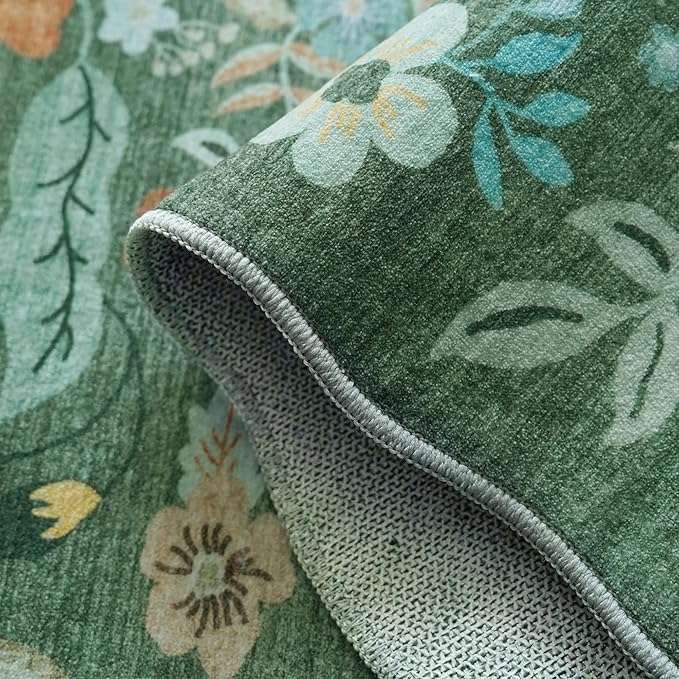 Washable 3x10 Hallway Runner Rug: Floral Scalloped Soft Runners - Image 3