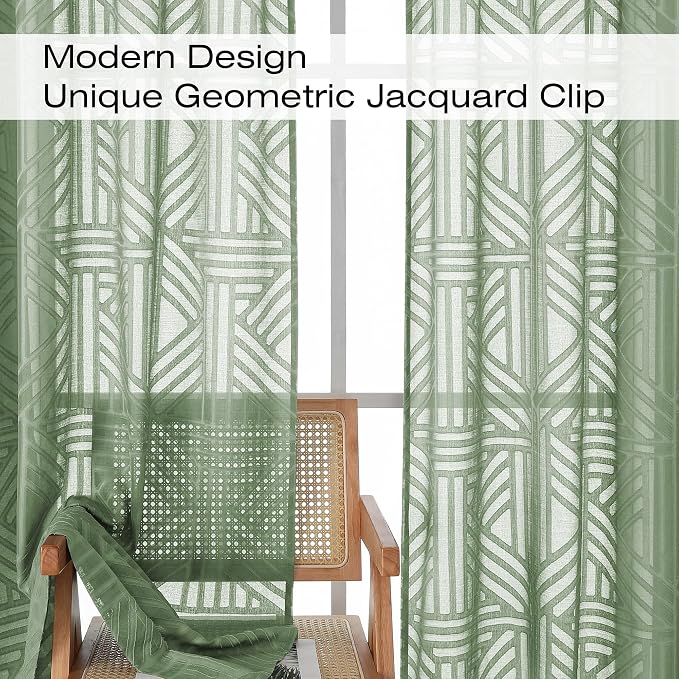 Simplebrand Sage Green Semi Sheer Curtains 84 Inches Long 2 Panels, Light - Image 3