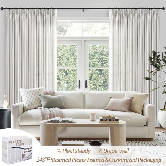 Pinch Pleat Beige White Light Filtering 60 Inch Wide Curtains 90 Inches Long - Image 5