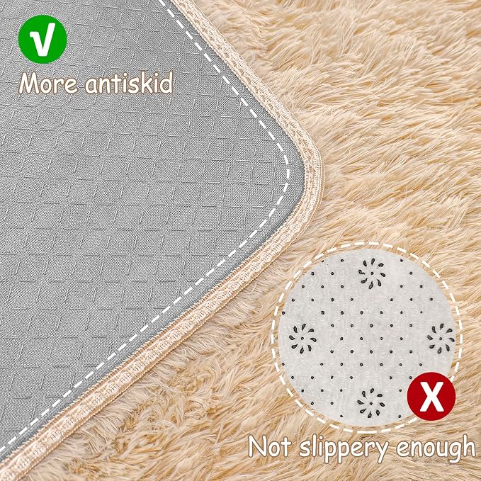 Beige Runner Rug for Bedroom 2x5ft Fluffy Area Rug Bedside Runner Rug for Kids - Image 4