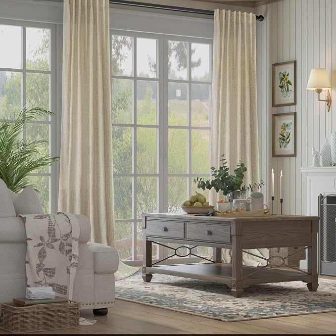 Modern Farmhouse Linen Curtains 80 Inches Long 2 Panel Set Taupe Semi Sheer - Image 6