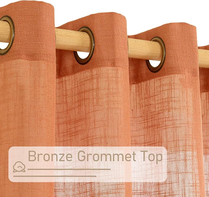 Burnt Orange Linen Curtains for Living Room, 90 Inches Long Light Filtering - Image 4