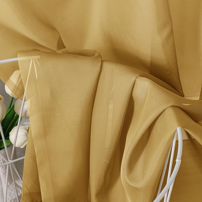Aiyufeng Gold Sheer Curtain 84 Inches Long 2 Panels Set, Light Filtering Gold - Image 8