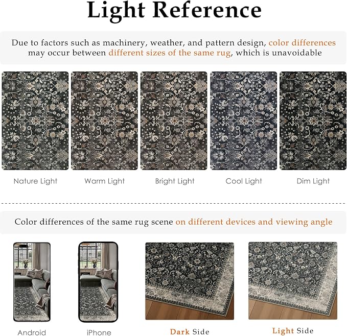 2x3 Black Beige Vintage Floral Washable Area Rug - Image 9