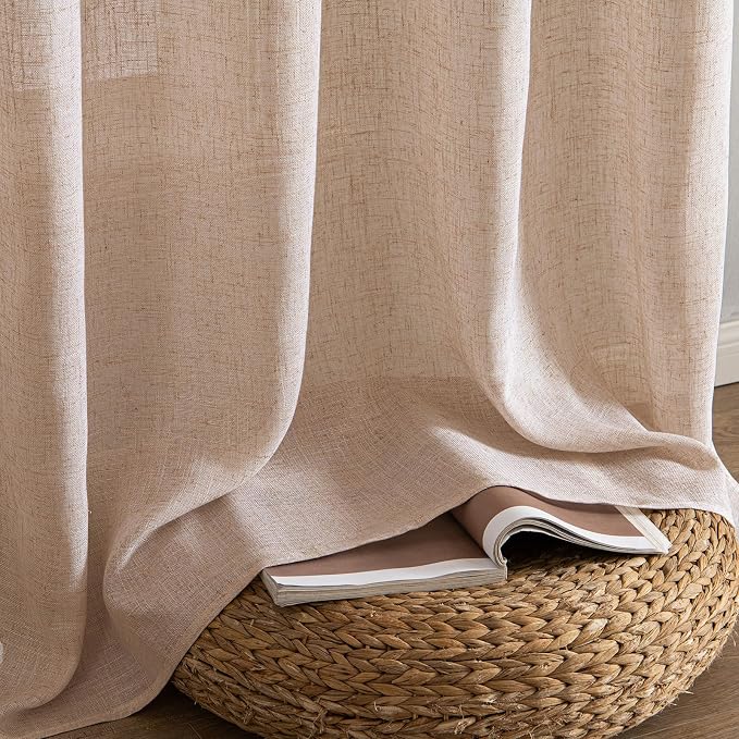 MIULEE Natural Beige Linen Curtains 108 Inches Long 2 Panels - Image 7