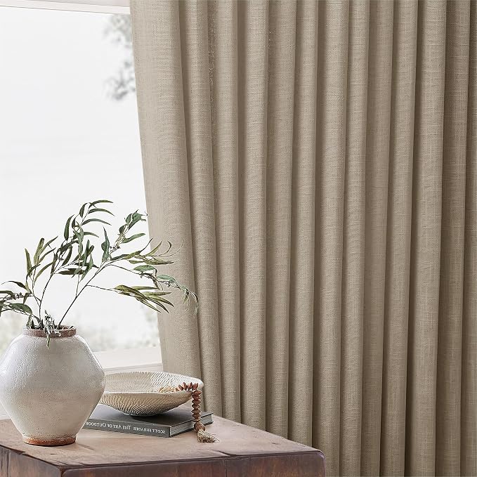 Extra Long Pinch Pleated Linen 108 Inch Curtains Tan Brown 2 Panels Set | Grey - Image 7