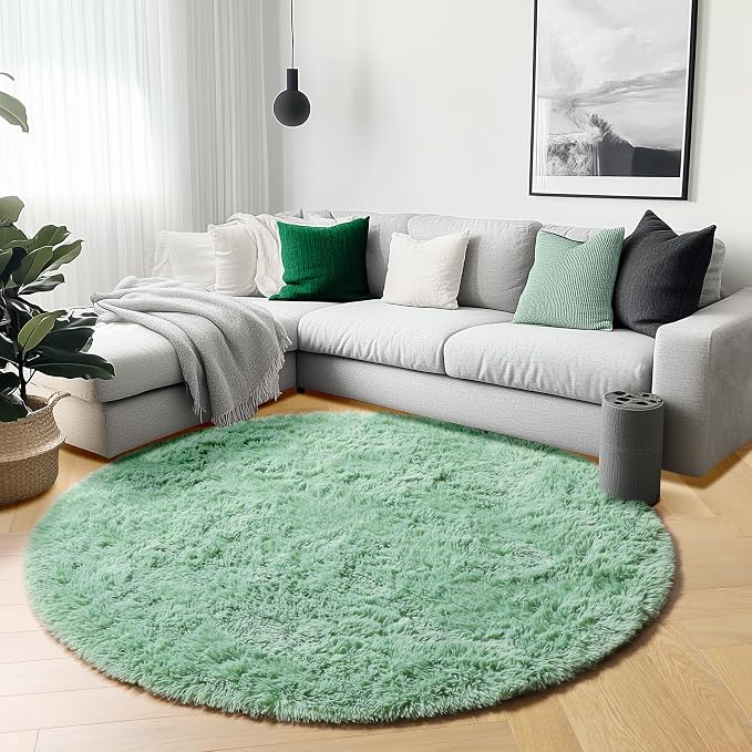 ONASAR Sage Green Round Area Rugs 5ft, Fluffy Soft Bedroom Circle Rug - Image 5