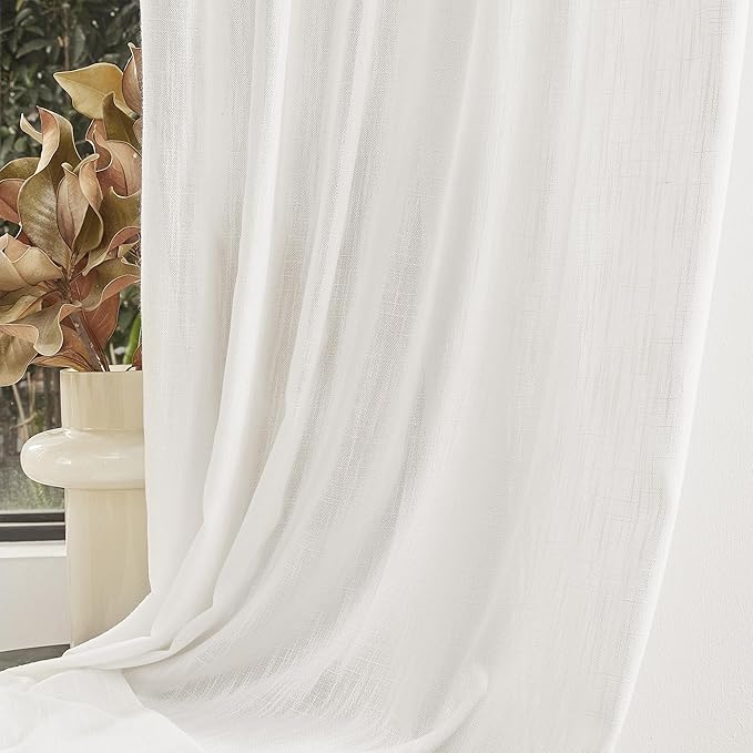 MYSKY HOME Short Curtains for Bedroom Small Windows, Light Filtering Sheer Drapes Boho Decor Country Style Kitchen Bathroom Panels Set, Light Filtering Privacy Blind, 50x54, Natural, 2 Pieces