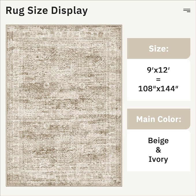 9x12 Area Rugs for Living Room, Non Slip Machine Washable Vintage Rugs - Image 5