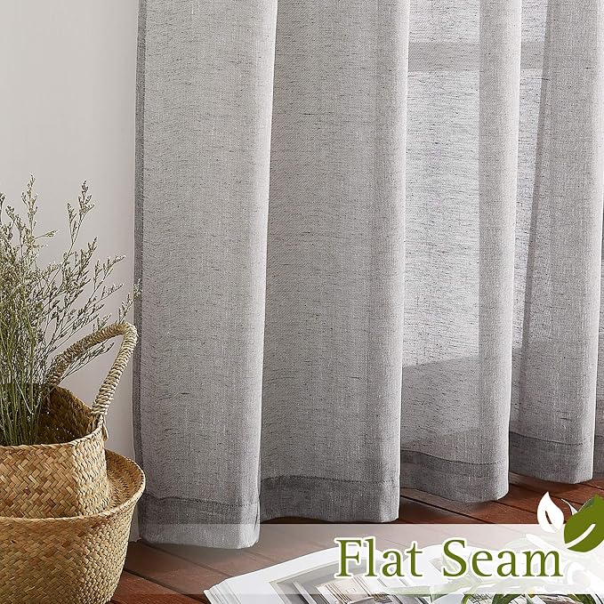 NICETOWN Semi Sheer Linen Blend Living Room Curtains, Grommet Top Flew to Floor - Image 6