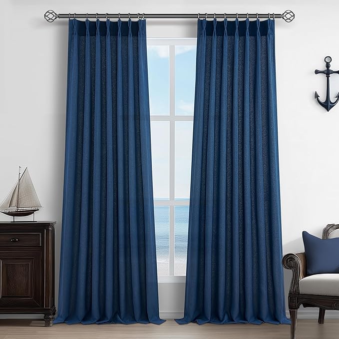 PleatedDrapes Denim Blue Semi Sheer Curtains 90 Inches Long by PleatedDrapes