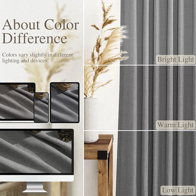 Nanspring Dark Grey Linen Curtains 80 Inches Long - Image 3