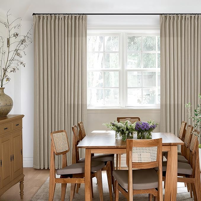 Dark Flax Linen Pinch Pleat Light Filter Curtains 120 Inches Long 2 Panels | - Image 6