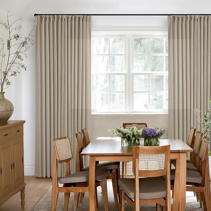 Greige 80 Inches Long Pinch Pleat Light Filtering Linen Window Curtains | Linen - Image 6