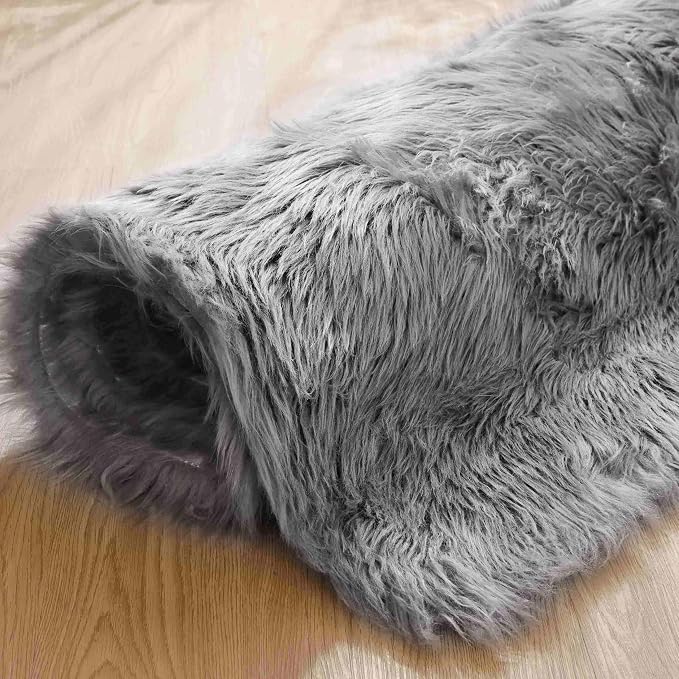 Goolela Grey Area Rug 9x12 Fluffy Fuzzy Furry Rug - Image 8