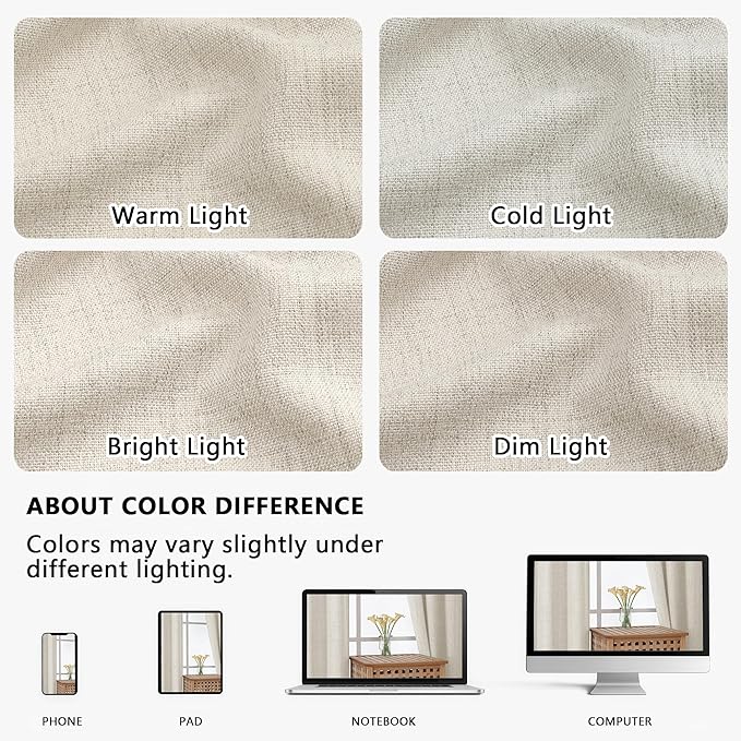 OVZME Natural Valance for Windows, Light Filtering Faux Linen Textured Small - Image 8