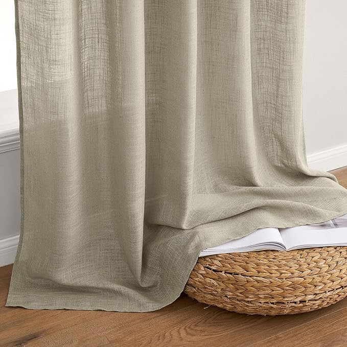 MIULEE Oatmeal Linen Curtains 108 Inch Long 2 Panels - Image 7