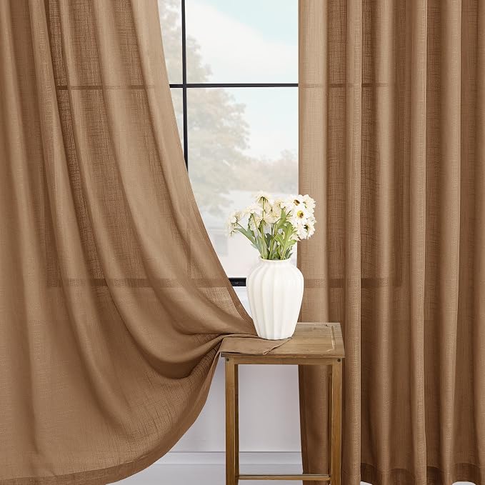Brown Curtains for Living Room Back Tab Modern Farmhouse Semi Sheer Curtains 90 - Image 4