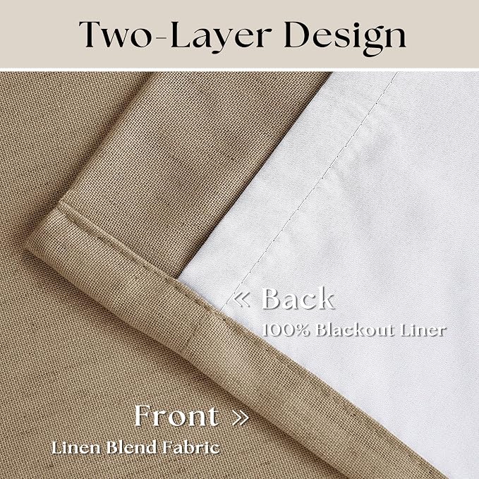 Light Brown Pinch Pleat 100% Blackout Linen Curtains 2 Layers 45 Inch Long | - Image 4