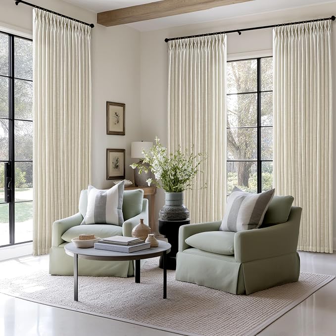 108 Inch Linen Pinch Pleated Light Filtering Curtains Sand Beige 2 Panels | - Image 7