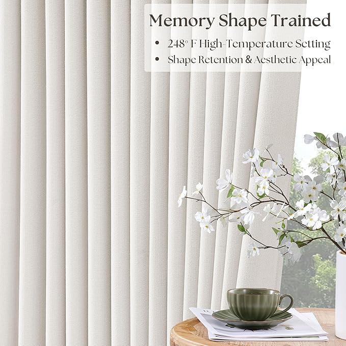 Ivory 94 Inch Long Blackout Curtains Thick Linen Pinch Pleated | Light Blocking - Image 3