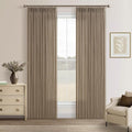 84 Inch Latte Linen Pleated Semi Sheer Vintage Curtains by Twodrapes