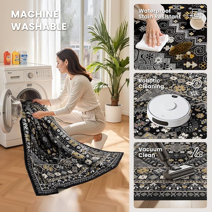 5x7 Area Rugs for Living Room, Large Washable Rug, Dining Room, Low Pile - Image 4