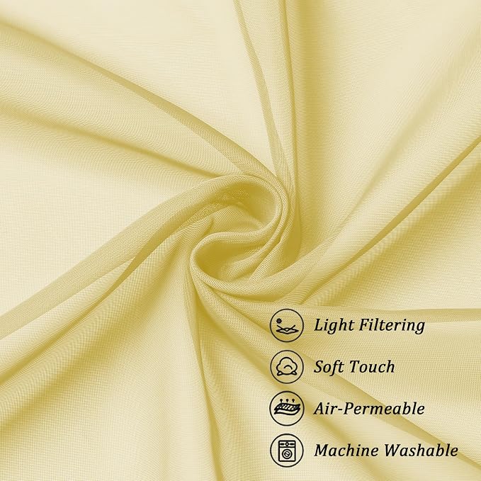 Chyhomenyc Mustard Yellow Sheer Curtains 63 Inches Long, Light Filtering Window - Image 8