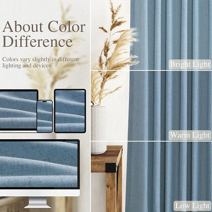 Linen Blue Curtains 120 inch Extra Long - Image 4