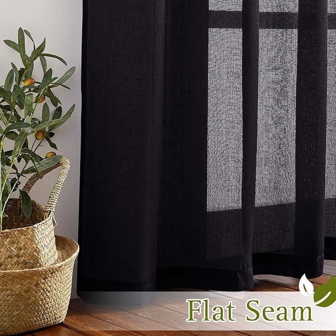 NICETOWN Black Sheer Curtains 84 inches Long, Grommet Semi Sheer Linen Drapes - Image 6
