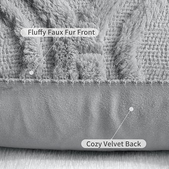 decorUhome Throw Pillow Covers 22x22 Inch Set of 2, Soft Plush Faux Wool Grey - Image 6