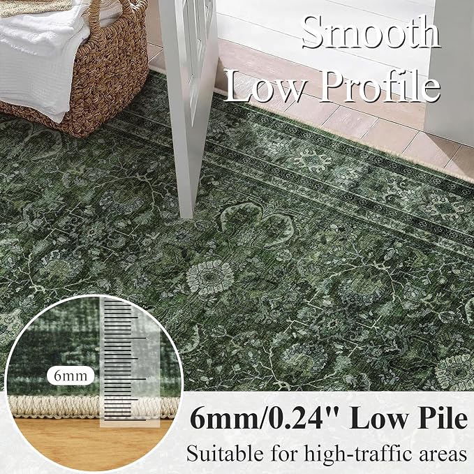 Schweek 9x12 Area Rug Green Washable Non-Slip Vintage Rugs - Image 4
