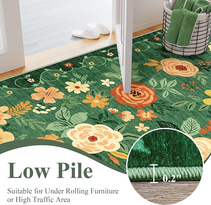 DUKINO 6x9 Area Rugs, Floral Washable Rug - Image 6