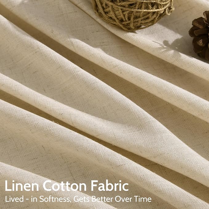 Extra Long Curtain 108 Inches Long Set Back Tab Tan Linen Drapes - Image 4