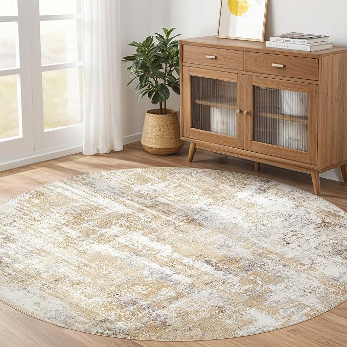 LOONGRUG Round Rug 10x10 Washable Circle Large Neutral Modern Abstract Rug | - Image 8