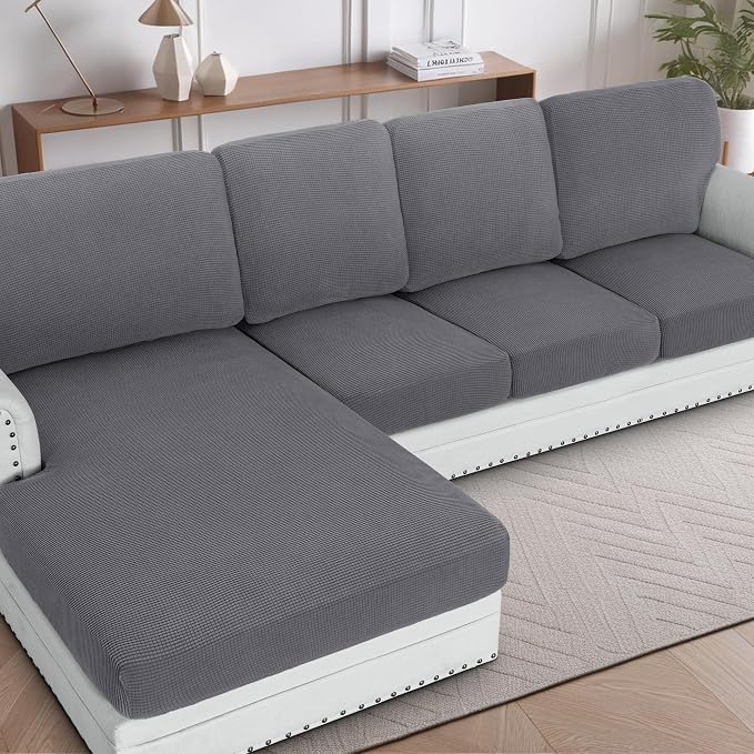 H.VERSAILTEX Sectional Couch Covers 1 Piece Chaise Slipcover L Shape Separate by HVERSAILTEX