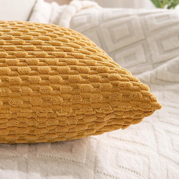 Set of 4 Yellow Rust Aqua Decorative Throw Pillow Covers 20x20 Inch Corduroy - Image 7