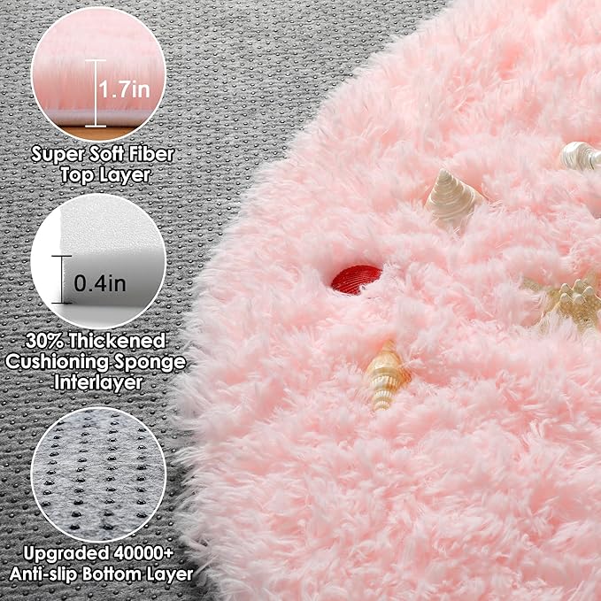 ONASAR Light Pink Round Area Rugs 5ft - Image 2