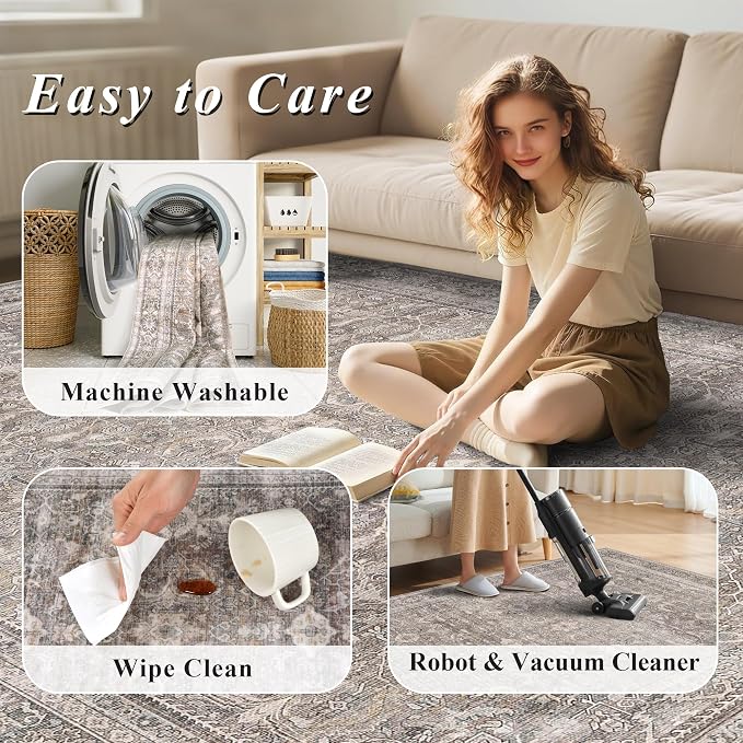 Schweek 9x12 Washable Area Rug Neutral Large Rugs - Image 7