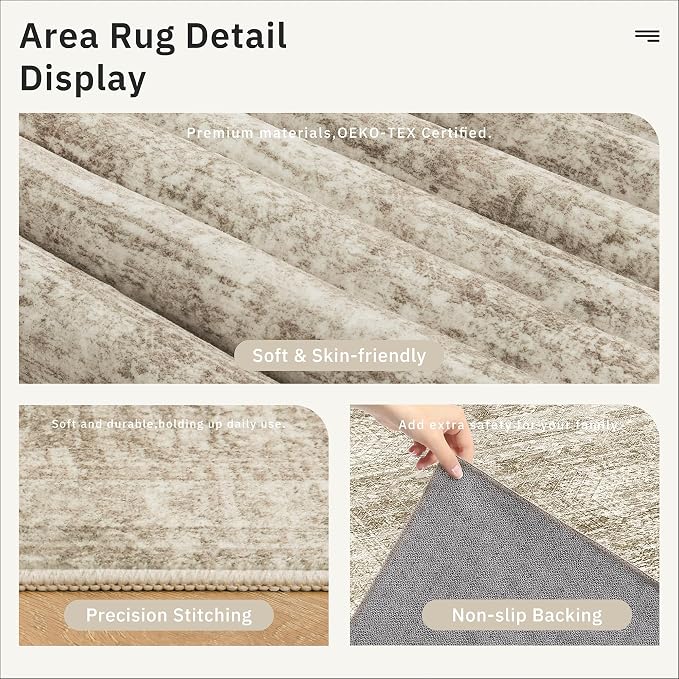 Soalmost 6x9 Area Rug for Living Room Washable Rugs Non-Slip Brown | Low-Pile - Image 8