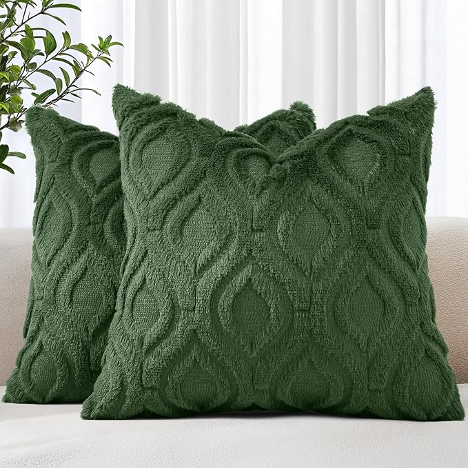 decorUhome Throw Pillow Covers 20x20 Inch Set of 2, Soft Plush Faux Wool Forest by decorUhome