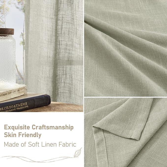 45 Inch Length Linen Curtains for Small Window Bedroom, 34 x 45 Inch | Semi - Image 6