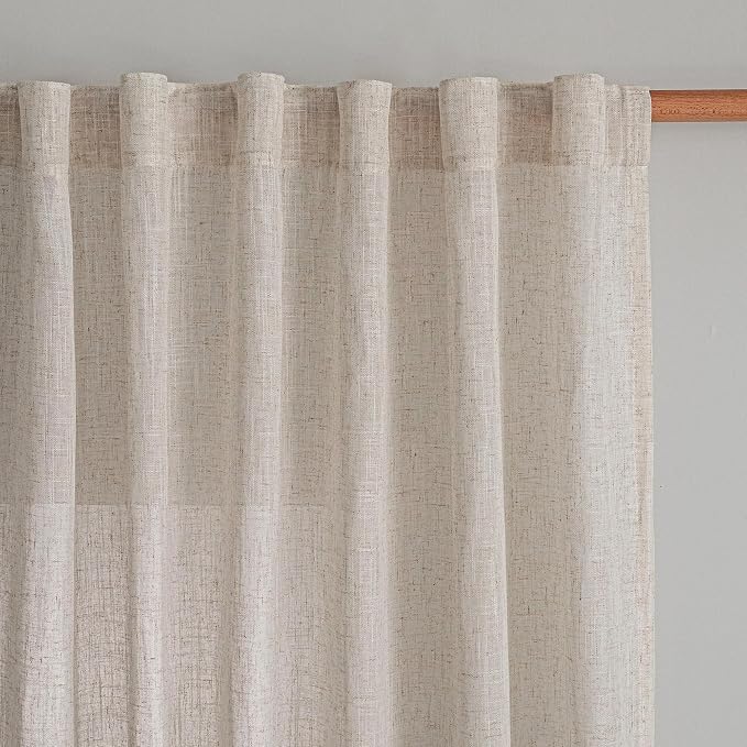 MYSKY HOME Linen Curtains for Living Room 96 Inches Long, Semi Sheer Curtains & - Image 2