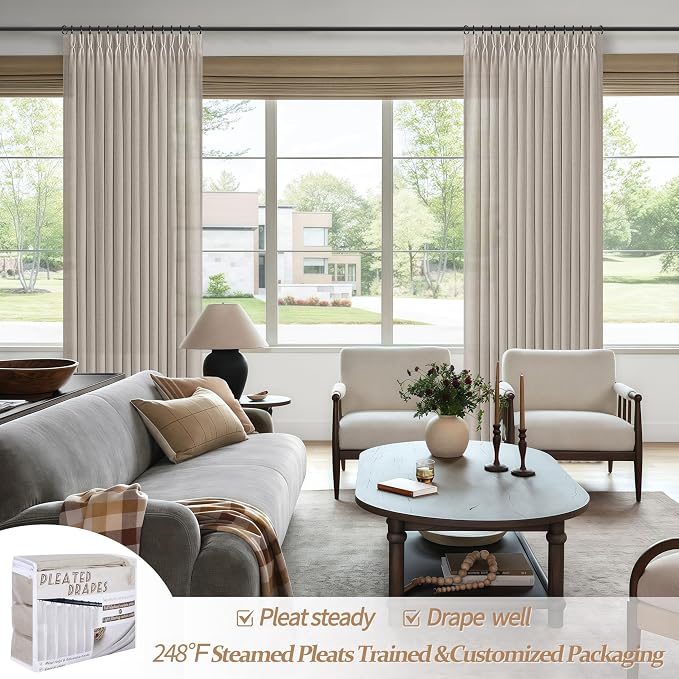 Memory Shaped Pinch Pleated Taupe Linen Semi Sheer Small Curtains 63 Inches - Image 5